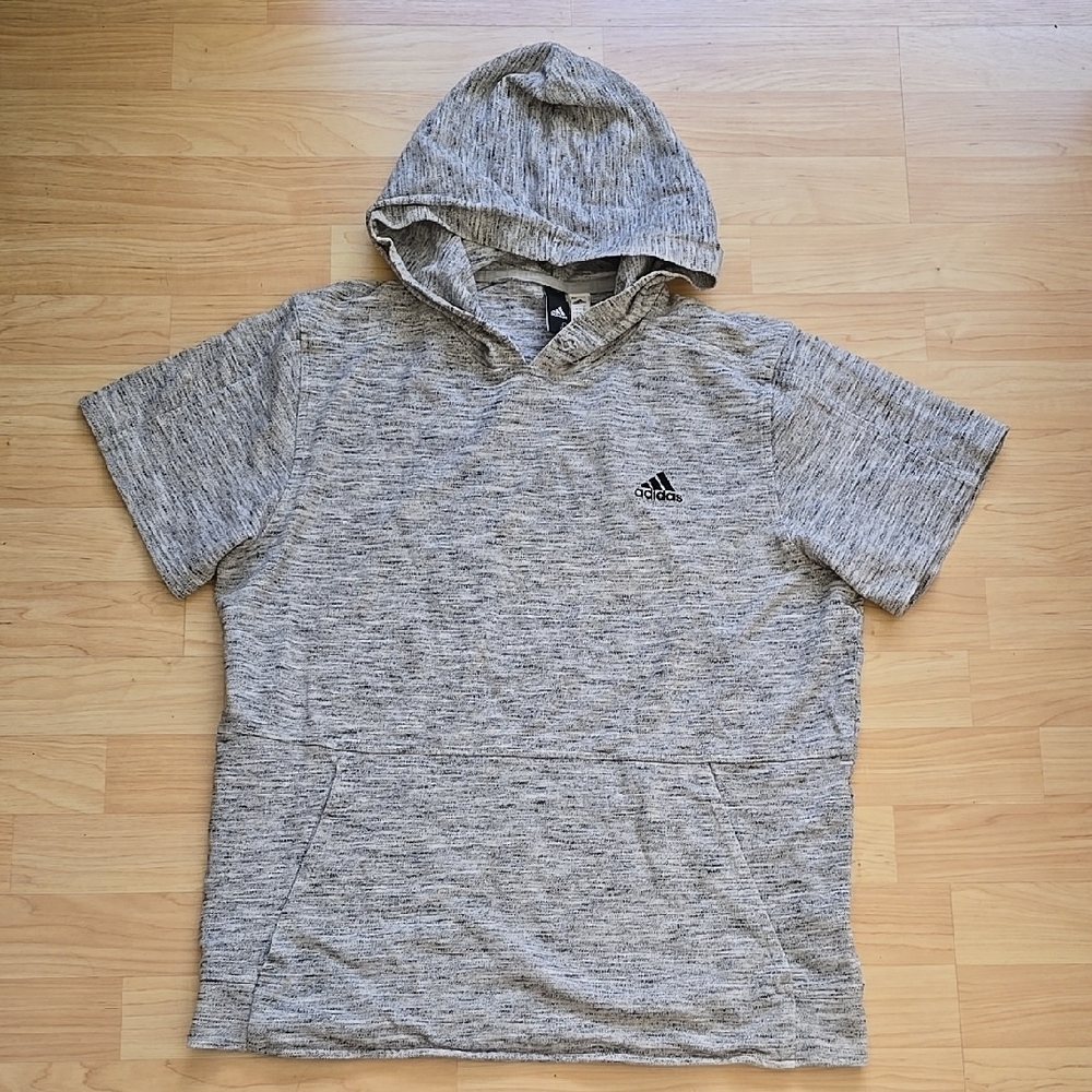 Adidas Short Sleeve Heather Gray Hooded Pullover Men's Size Large